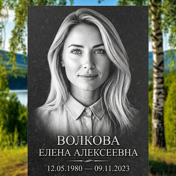 Гравировка портрета, ФИО и дат усопшего