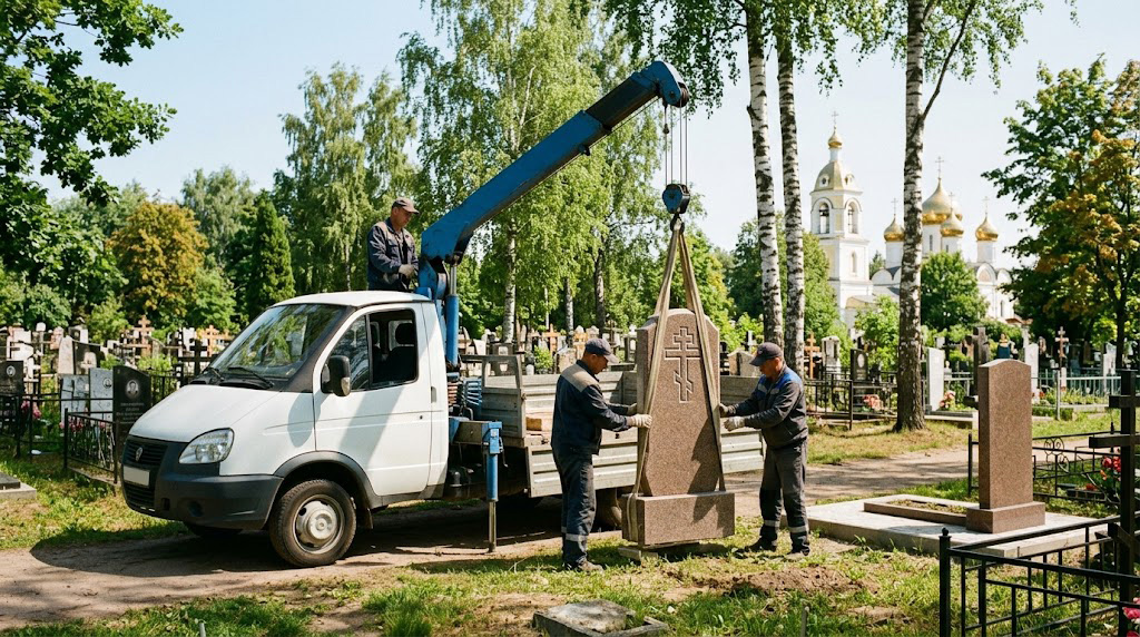 Предоставляем услугу доставки заказанного у нас памятника на кладбище в Новосибирске. Работаем на всех кладбищах Новосибирска и области